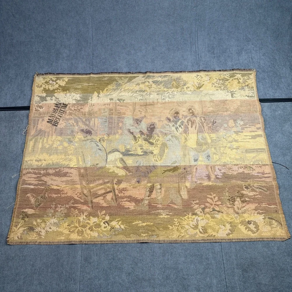 Vintage Made in Belgium Woven Wall Tapestry Tavern Scene European Textile Art